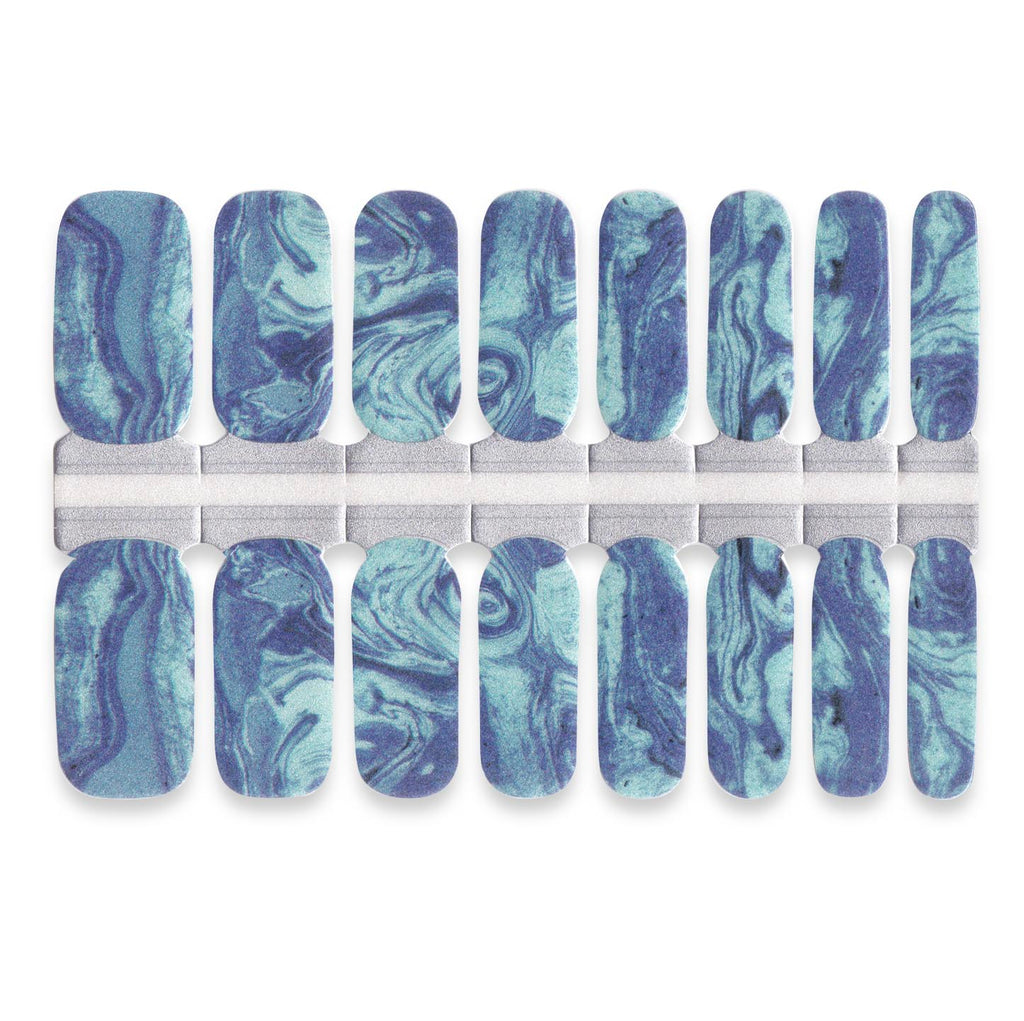 Blue marble nail wrap set with deep navy and swirling pattern.