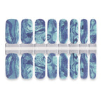 Blue marble nail wrap set with deep navy and swirling pattern.
