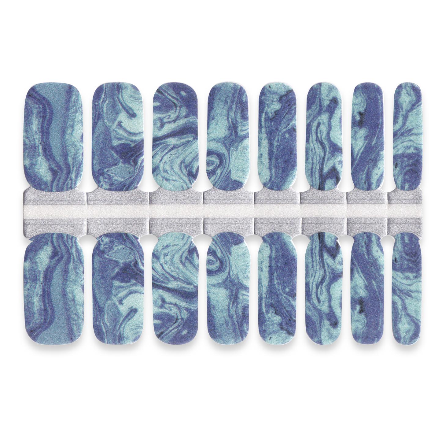 Blue marble nail wrap set with deep navy and swirling pattern.